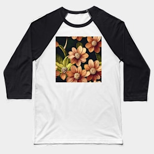 Vintage Brown Floral Pattern Baseball T-Shirt